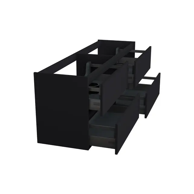 Wastafelonderkast Lumiere Mat Zwart 4-lades - 200x45x58cm - 2-uitsparingen