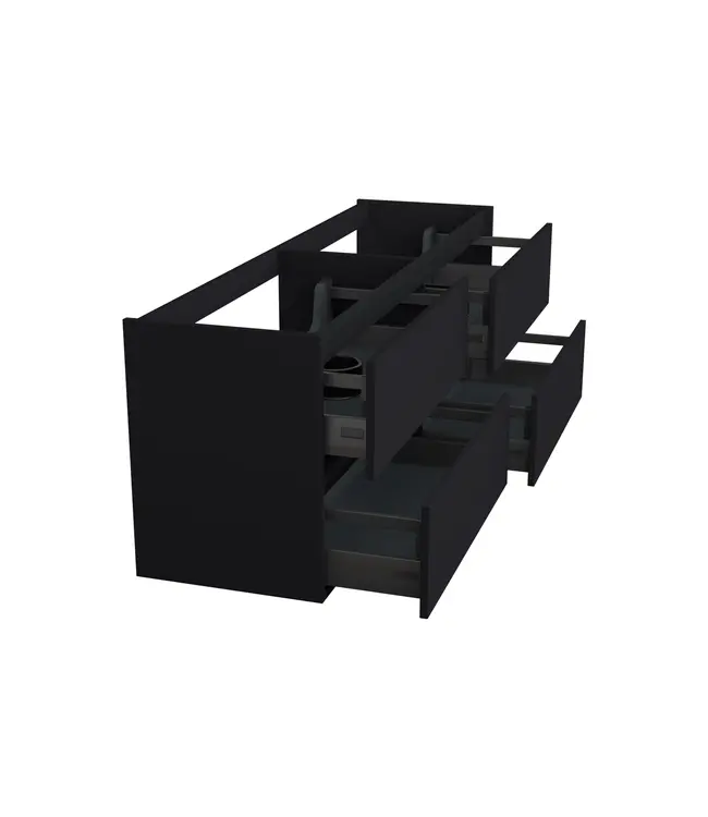 Wastafelonderkast Lumiere Mat Zwart 4-lades - 200x45x58cm - 2-uitsparingen