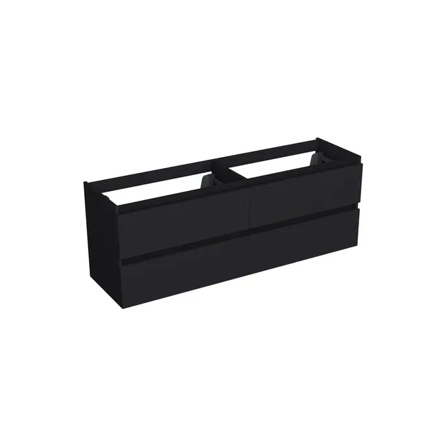 Wastafelonderkast Lumiere Mat Zwart 4-lades - 200x45x58cm - 2-uitsparingen