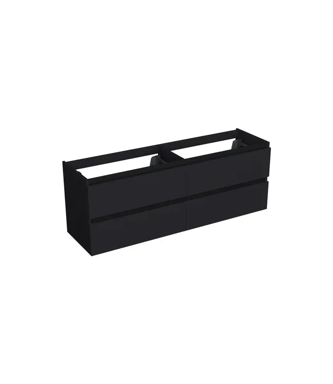 Wastafelonderkast Lumiere Mat Zwart 4-lades - 200x45x58cm - 2-uitsparingen