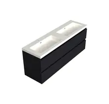 Wastafelonderkast Lumiere Mat Zwart 4-lades - 200x45x58cm - 2-uitsparingen