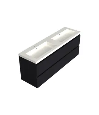 DutchLine Wastafelonderkast Lumiere Mat Zwart 4-lades - 200x45x58cm - 2-uitsparingen