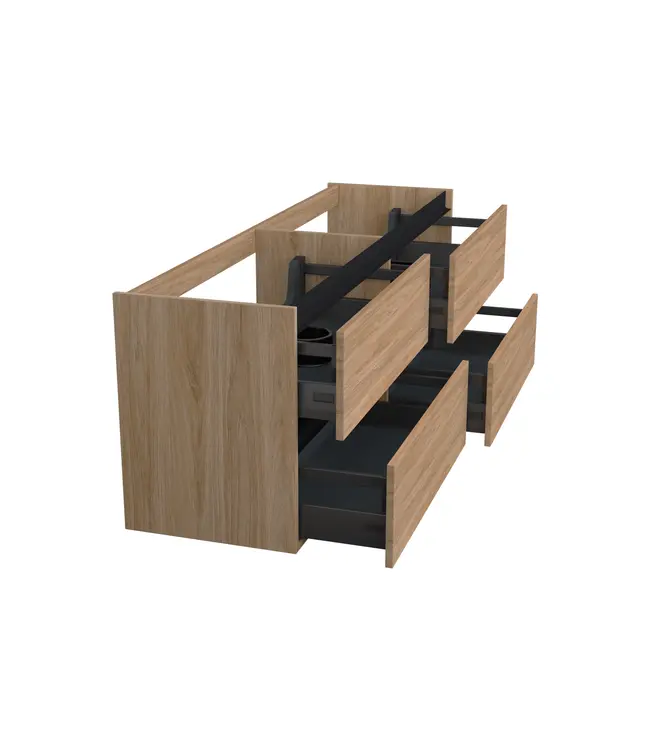 Wastafelonderkast Uludag Rustiek Eiken 4-lades - 200x45x58cm - 2-uitsparingen