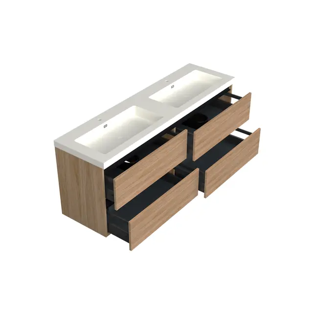 Wastafelonderkast Uludag Rustiek Eiken 4-lades - 200x45x58cm - 2-uitsparingen