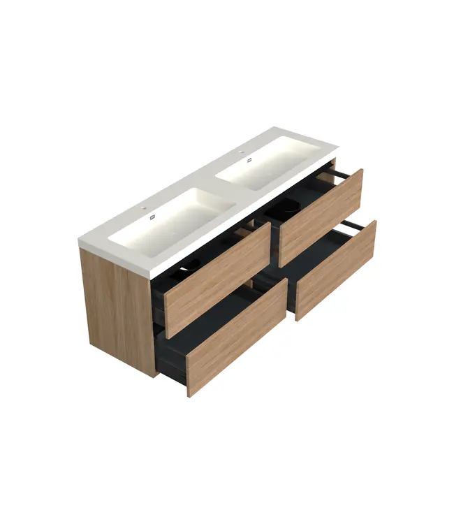 Wastafelonderkast Uludag Rustiek Eiken 4-lades - 200x45x58cm - 2-uitsparingen