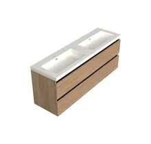 Wastafelonderkast Uludag Rustiek Eiken 4-lades - 200x45x58cm - 2-uitsparingen