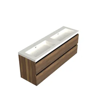 DutchLine Wastafelonderkast Hamilton Walnoot 4-lades - 200x45x58cm - 2-uitsparingen