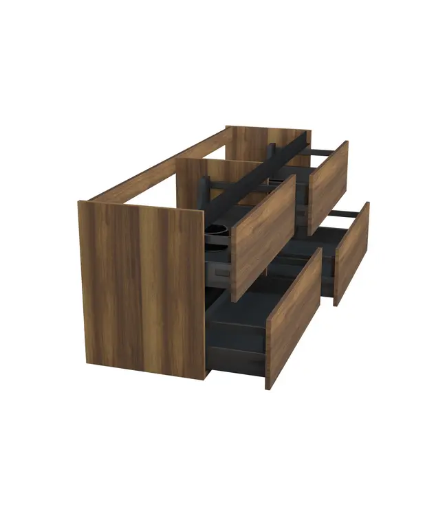 Wastafelonderkast Hamilton Walnoot 4-lades - 200x45x58cm - 2-uitsparingen