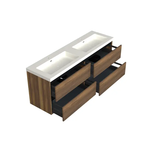 Wastafelonderkast Hamilton Walnoot 4-lades - 200x45x58cm - 2-uitsparingen