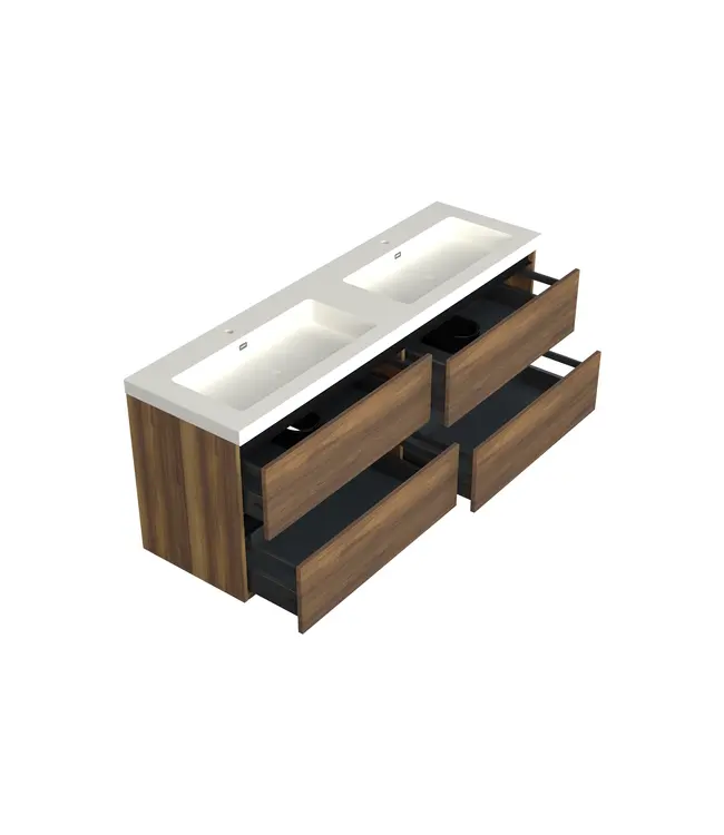 Wastafelonderkast Hamilton Walnoot 4-lades - 200x45x58cm - 2-uitsparingen