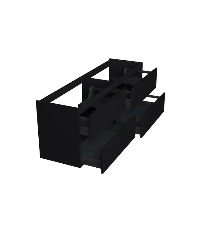 Wastafelonderkast Lumiere Mat Zwart 4-lades - 160x45x58cm - 2-uitsparingen