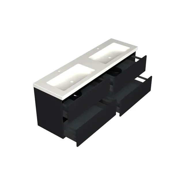 Wastafelonderkast Lumiere Mat Zwart 4-lades - 160x45x58cm - 2-uitsparingen