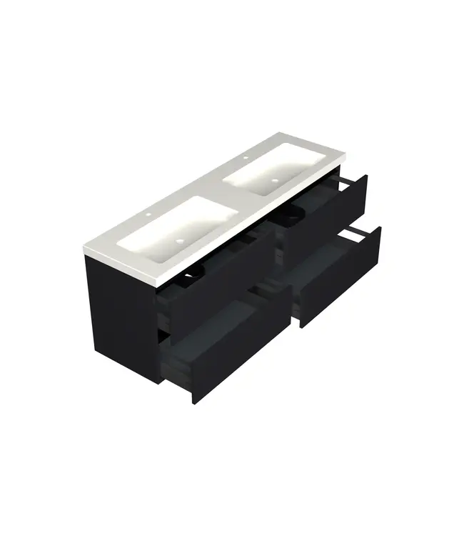 Wastafelonderkast Lumiere Mat Zwart 4-lades - 160x45x58cm - 2-uitsparingen