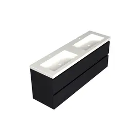 Wastafelonderkast Lumiere Mat Zwart 4-lades - 160x45x58cm - 2-uitsparingen