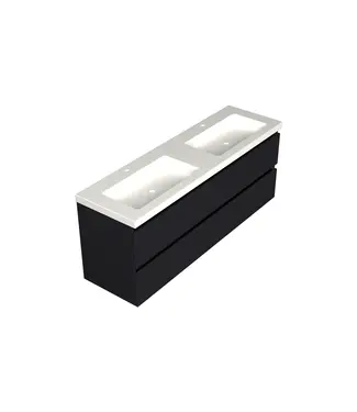 DutchLine Wastafelonderkast Lumiere Mat Zwart 4-lades - 160x45x58cm - 2-uitsparingen