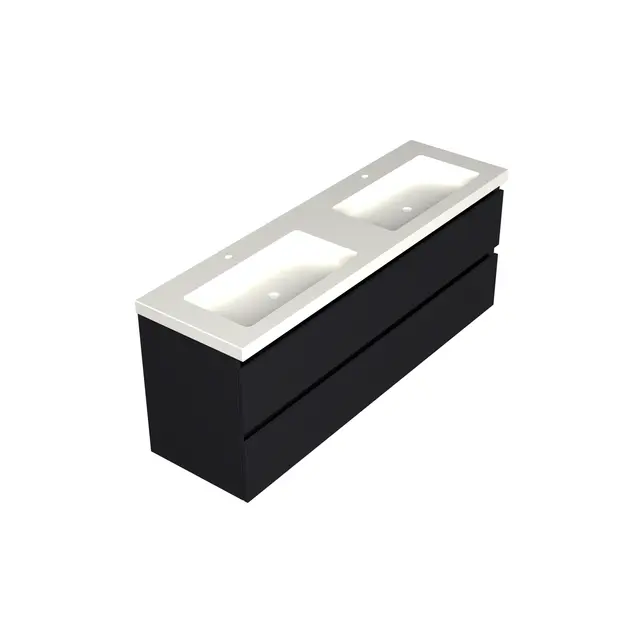 Wastafelonderkast Lumiere Mat Zwart 4-lades - 160x45x58cm - 2-uitsparingen