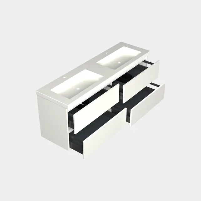 Wastafelonderkast Lepor Mat Wit 4-lades - 160x45x58cm - 2-uitsparingen