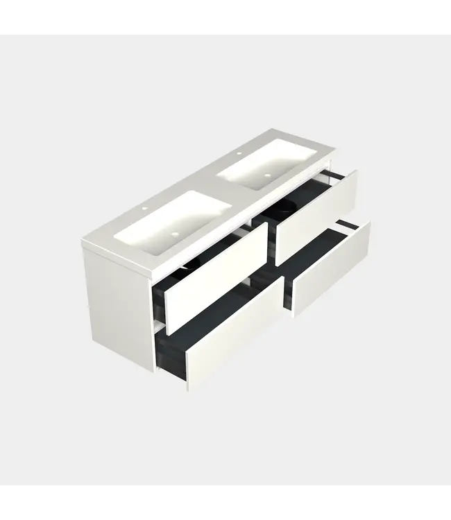 Wastafelonderkast Lepor Mat Wit 4-lades - 160x45x58cm - 2-uitsparingen