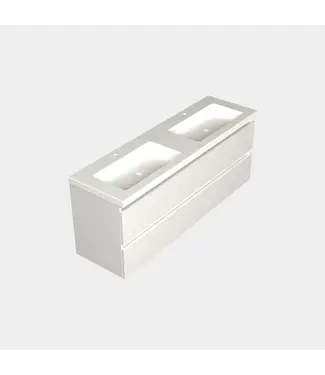 DutchLine Wastafelonderkast Lepor Mat Wit 4-lades - 160x45x58cm - 2-uitsparingen