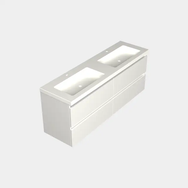 Wastafelonderkast Lepor Mat Wit 4-lades - 160x45x58cm - 2-uitsparingen