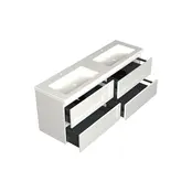 Wastafelonderkast Lepor Glans Wit 4-lades - 160x45x58cm - 2-uitsparingen