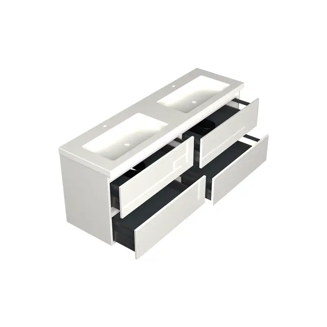 Wastafelonderkast Lepor Glans Wit 4-lades - 160x45x58cm - 2-uitsparingen