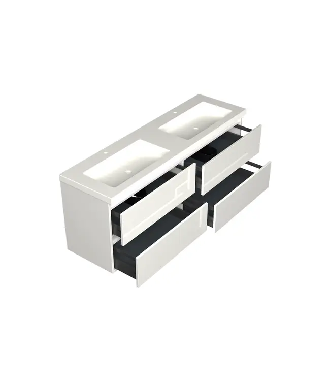 Wastafelonderkast Lepor Glans Wit 4-lades - 160x45x58cm - 2-uitsparingen