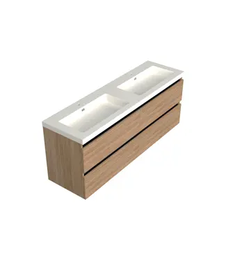 DutchLine Wastafelonderkast Uludag Rustiek Eiken 4-lades - 160x45x58cm - 2-uitsparingen