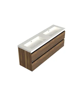 DutchLine Wastafelonderkast Hamilton Walnoot 4-lades - 160x45x58cm - 2-uitsparingen