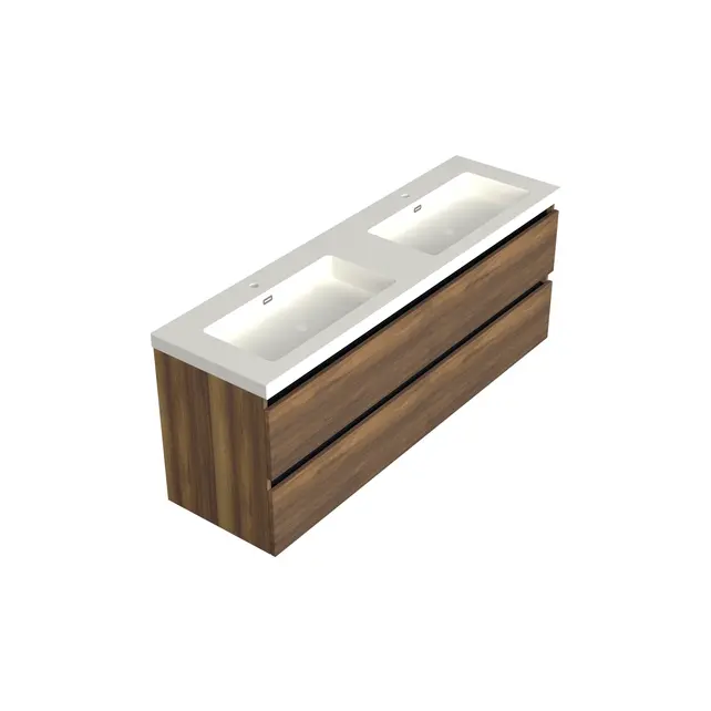 Wastafelonderkast Hamilton Walnoot 4-lades - 160x45x58cm - 2-uitsparingen