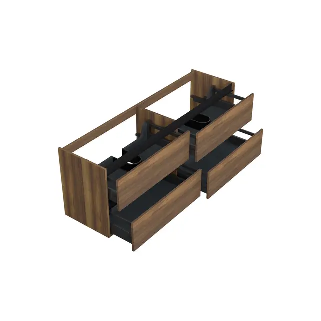 Wastafelonderkast Hamilton Walnoot 4-lades - 160x45x58cm - 2-uitsparingen