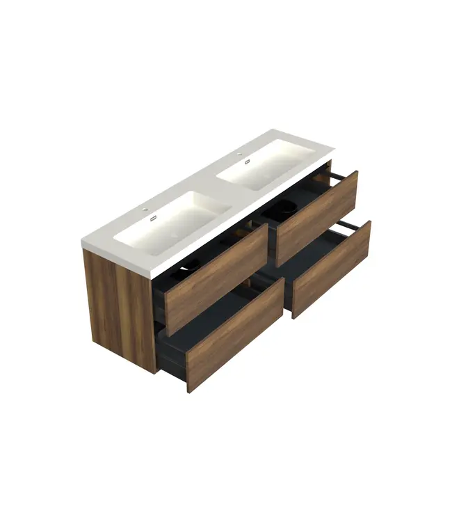 Wastafelonderkast Hamilton Walnoot 4-lades - 160x45x58cm - 2-uitsparingen