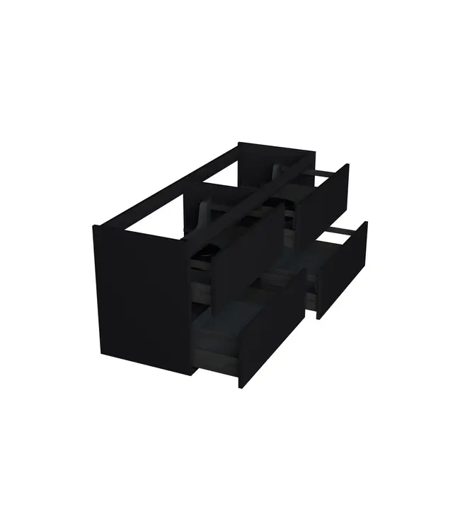 Wastafelonderkast Lumiere Mat Zwart 4-lades - 140x45x58cm - 2-uitsparingen