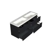 Wastafelonderkast Lumiere Mat Zwart 4-lades - 140x45x58cm - 2-uitsparingen