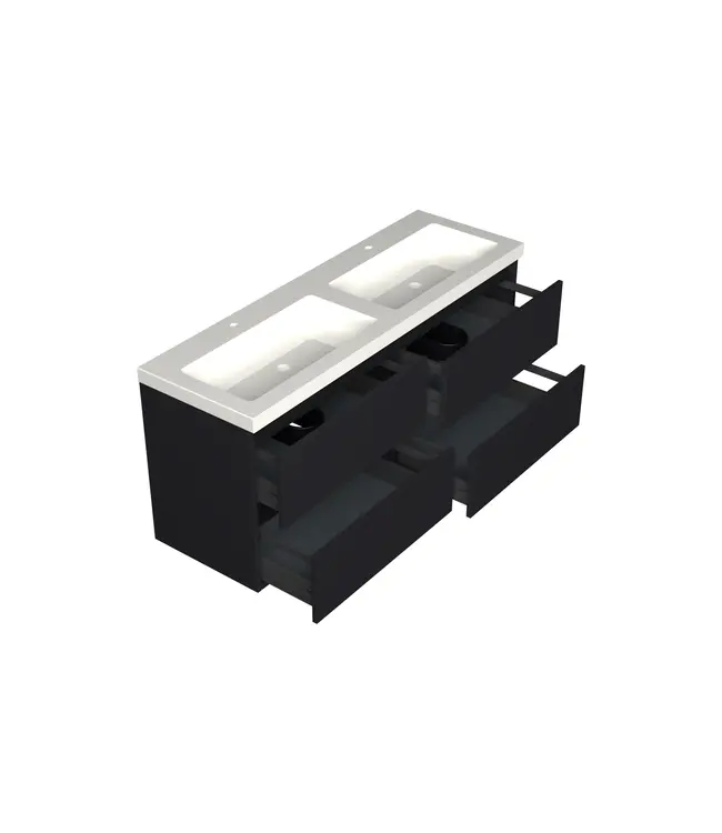 Wastafelonderkast Lumiere Mat Zwart 4-lades - 140x45x58cm - 2-uitsparingen