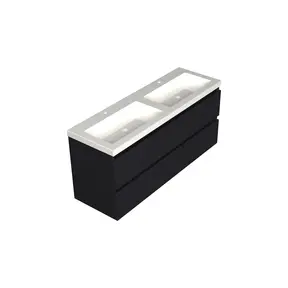 Wastafelonderkast Lumiere Mat Zwart 4-lades - 140x45x58cm - 2-uitsparingen