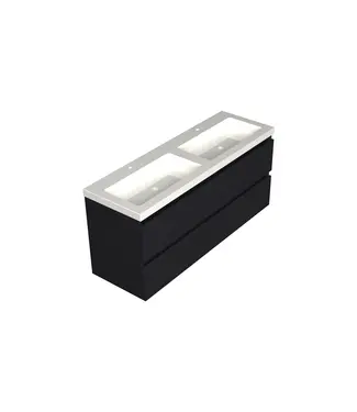 DutchLine Wastafelonderkast Lumiere Mat Zwart 4-lades - 140x45x58cm - 2-uitsparingen