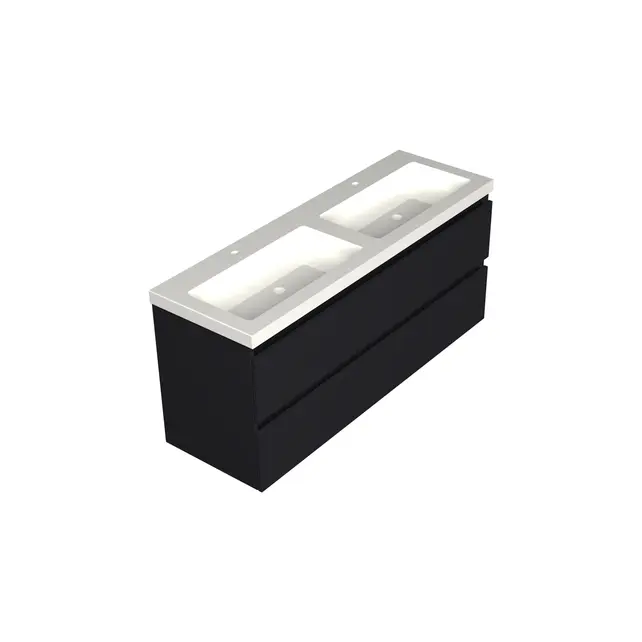 Wastafelonderkast Lumiere Mat Zwart 4-lades - 140x45x58cm - 2-uitsparingen