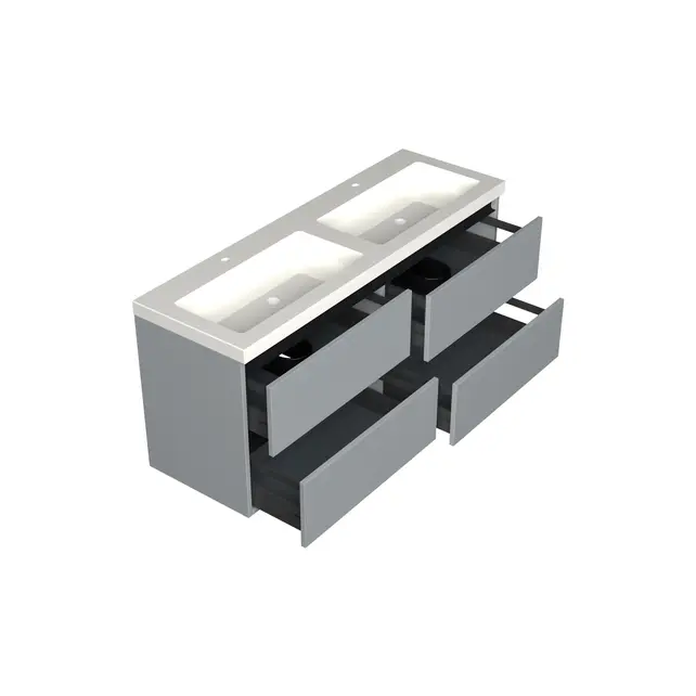 Wastafelonderkast Lumiere Mat Grijs 4-lades - 140x45x58cm - 2-uitsparingen