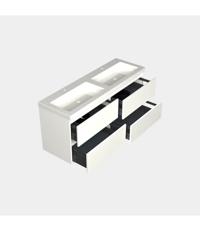 Wastafelonderkast Lepor Mat Wit 4-lades - 140x45x58cm - 2-uitsparingen