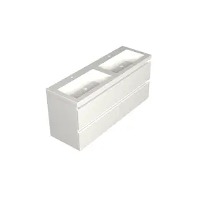 Wastafelonderkast Lepor Glans Wit 4-lades - 140x45x58cm - 2-uitsparingen