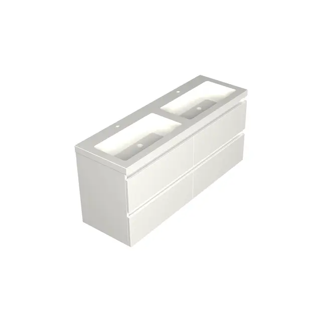 Wastafelonderkast Lepor Glans Wit 4-lades - 140x45x58cm - 2-uitsparingen