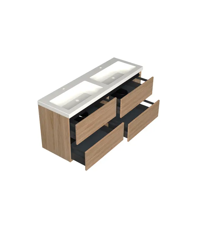 Wastafelonderkast Uludag Rustiek Eiken 4-lades - 140x45x58cm - 2-uitsparingen