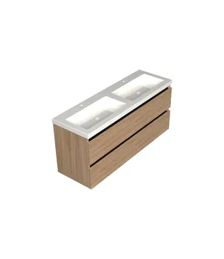 DutchLine Wastafelonderkast Uludag Rustiek Eiken 4-lades - 140x45x58cm - 2-uitsparingen