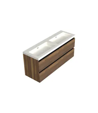 DutchLine Wastafelonderkast Hamilton Walnoot 4-lades - 140x45x58cm - 2-uitsparingen