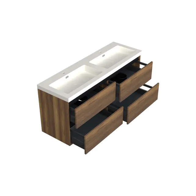 Wastafelonderkast Hamilton Walnoot 4-lades - 140x45x58cm - 2-uitsparingen