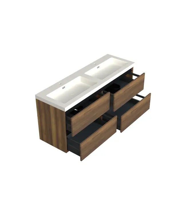 Wastafelonderkast Hamilton Walnoot 4-lades - 140x45x58cm - 2-uitsparingen