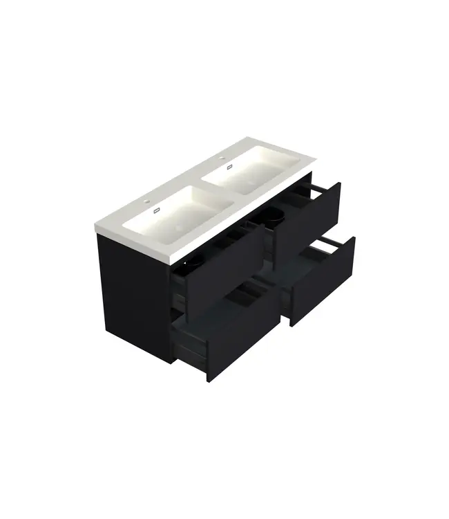 Wastafelonderkast Lumiere Mat Zwart 4-lades - 120x45x58cm - 2-uitsparingen