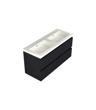 DutchLine Wastafelonderkast Lumiere Mat Zwart 4-lades - 120x45x58cm - 2-uitsparingen