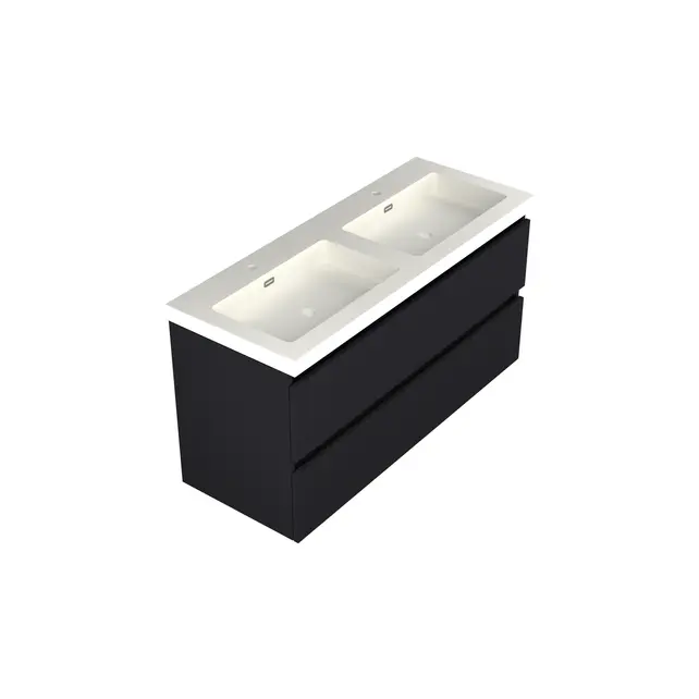 Wastafelonderkast Lumiere Mat Zwart 4-lades - 120x45x58cm - 2-uitsparingen